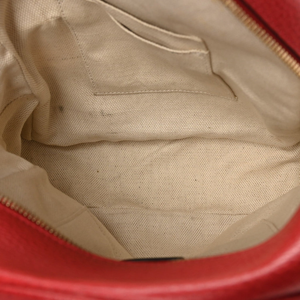 Gucci Pebbled Calfskin Soho Chain Backpack Hibiscus Red