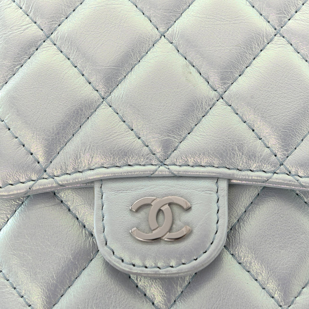 Chanel Iridescent Lambskin Quilted CC Phone Holder Blue