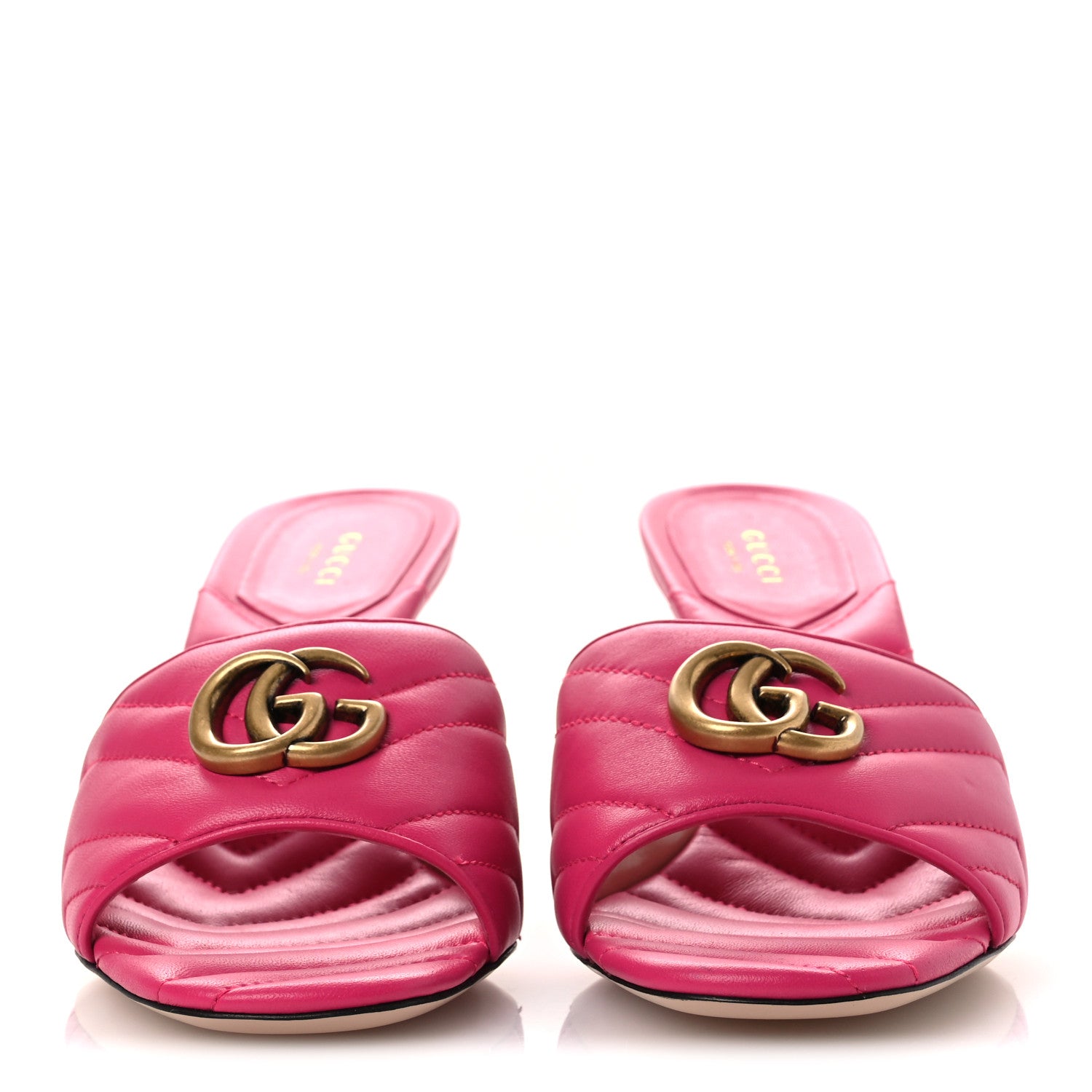Gucci Nappa Matelasse GG Marmont 75mm Slide Sandals 41 Box Pink