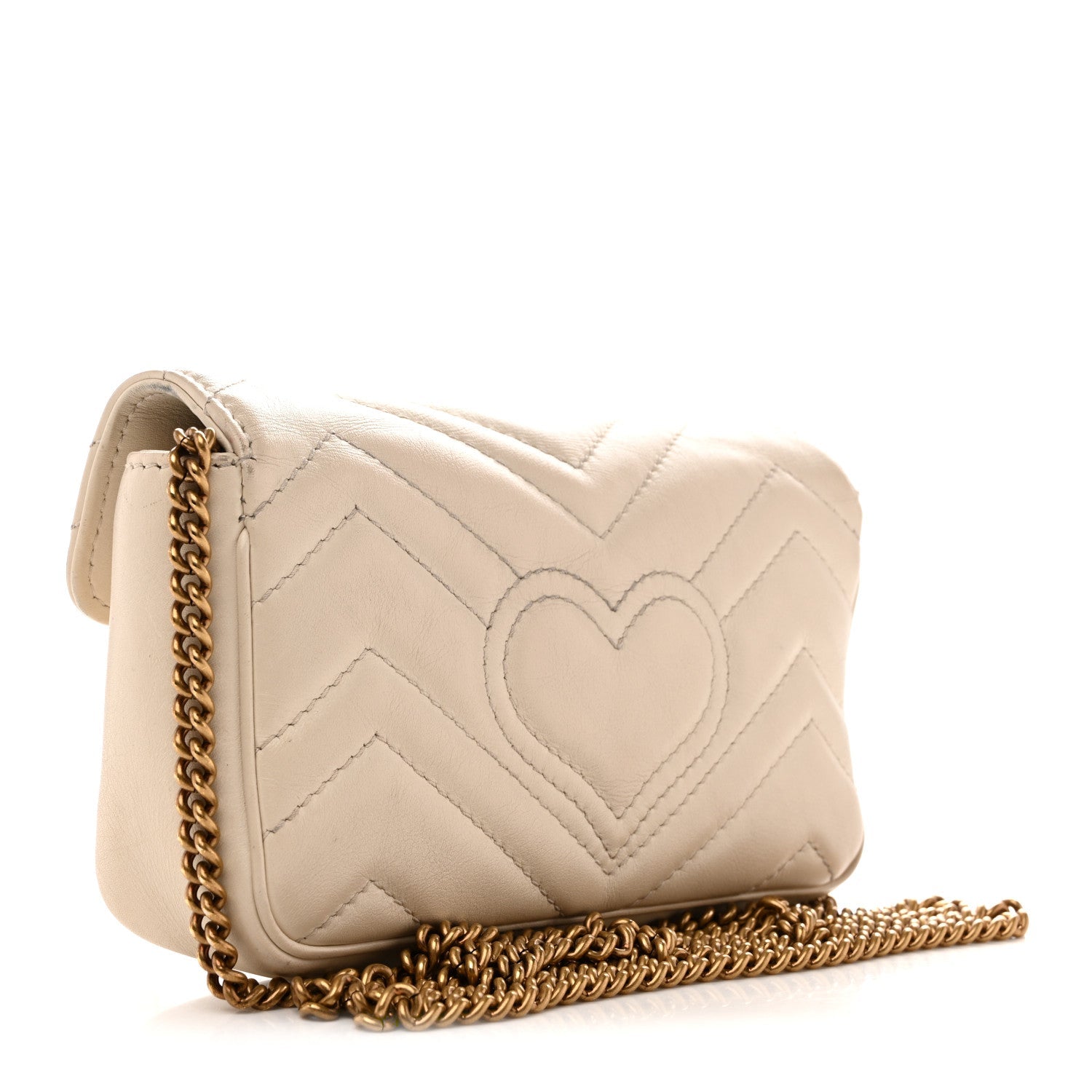 Gucci Calfskin Matelasse Super Mini GG Marmont Shoulder Bag White