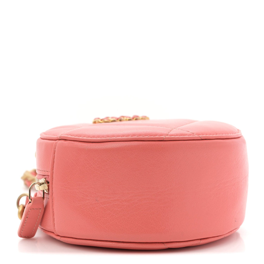 Chanel Lambskin Quilted Chanel 19 Round Clutch With Chain Pink