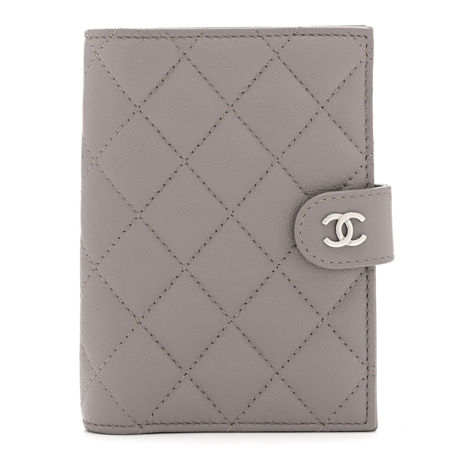 Caviar Quilted Passport Holder Grey