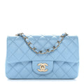Chanel Lambskin Quilted Mini Rectangular Flap Light Blue
