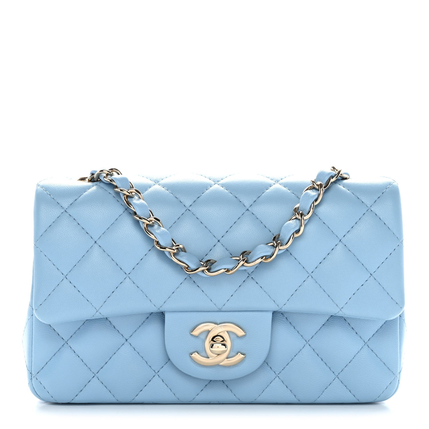 Chanel Lambskin Quilted Mini Rectangular Flap Light Blue