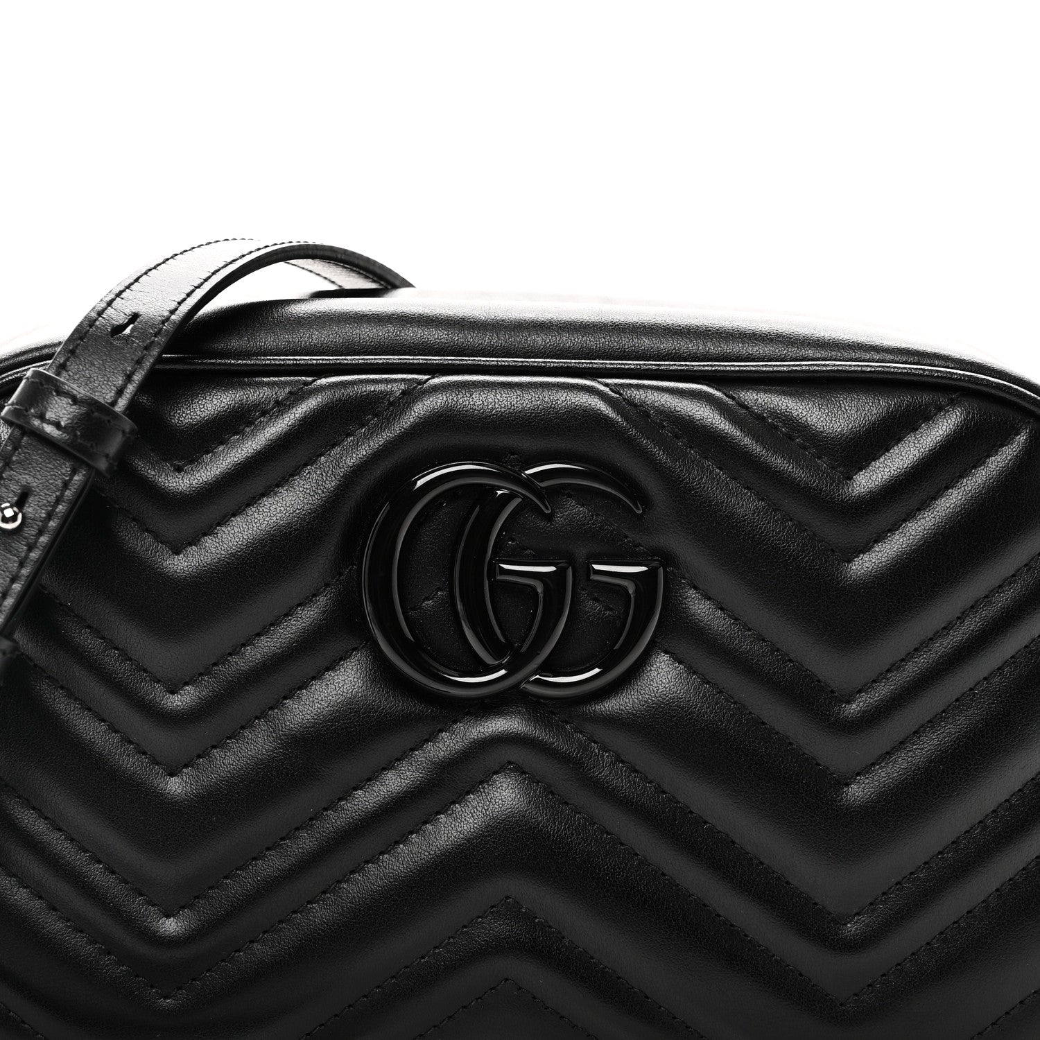 Gucci Calfskin Matelasse Monochrome Small GG Marmont Chain Shoulder Bag Black