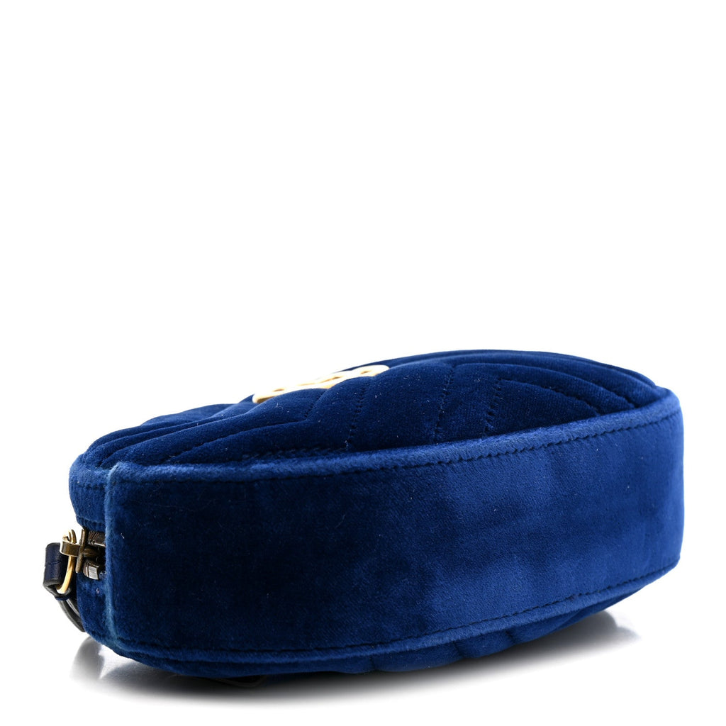 Gucci Velvet Matelasse GG Marmont Belt Bag 85 34 Cobalt Blue