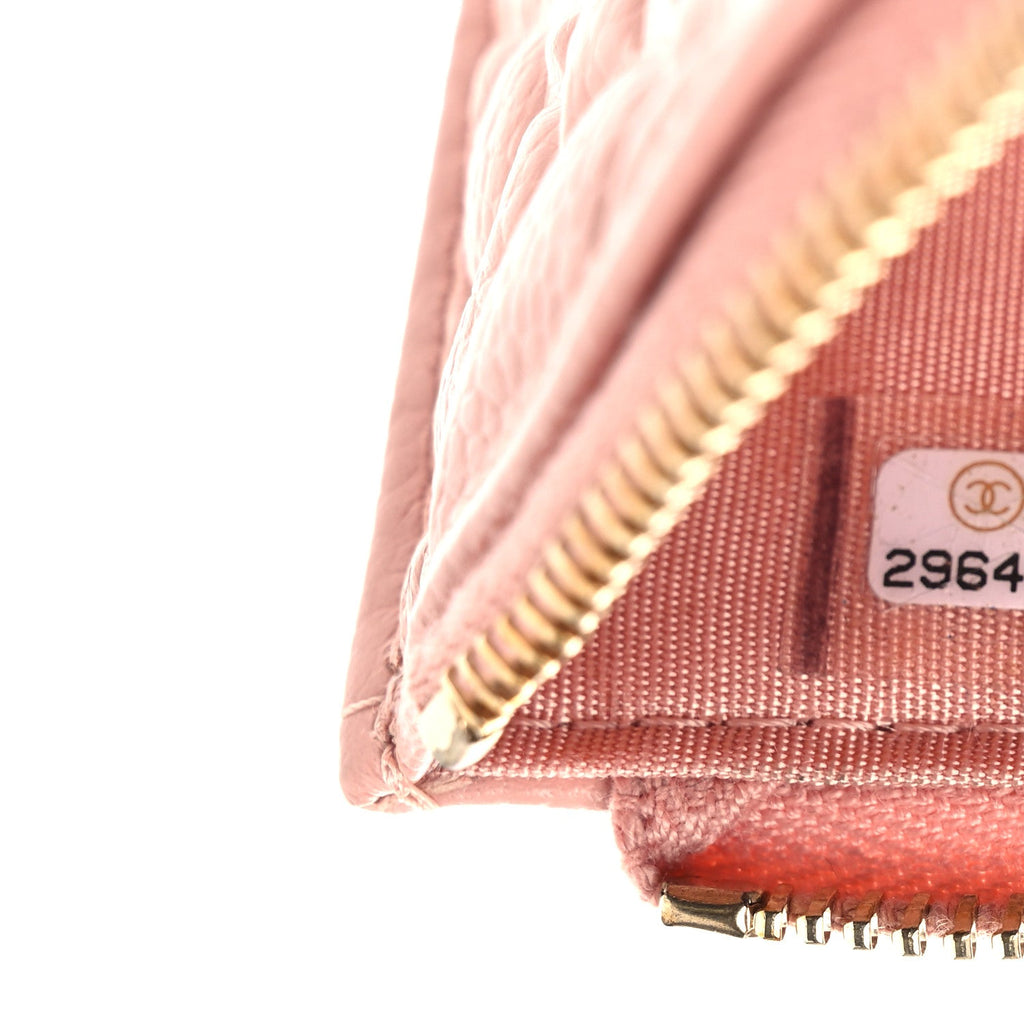 Caviar Camellia Embossed Classic Flat Wallet Pouch Pink
