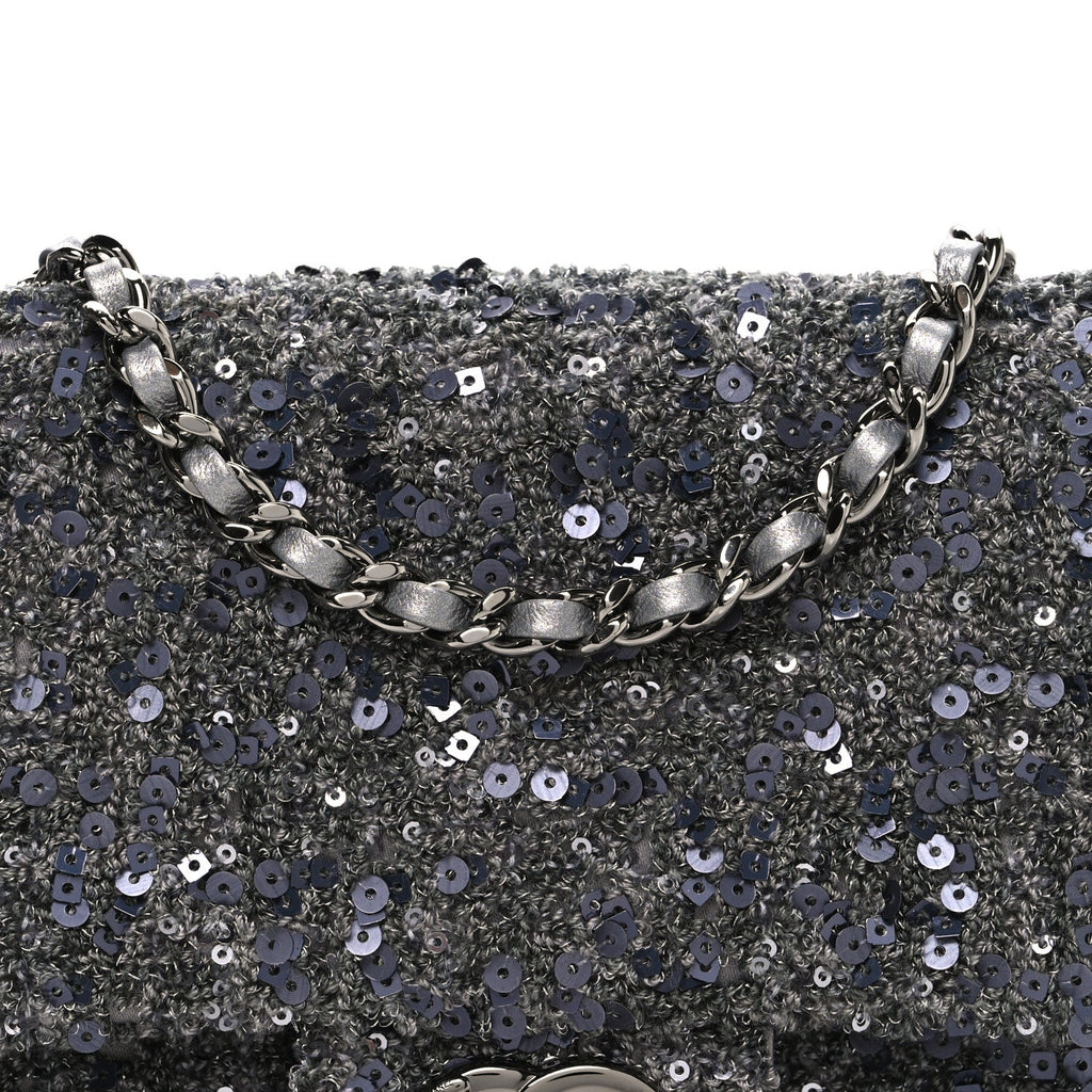 Chanel Sequin Quilted Small Single Flap Grey Dark Grey