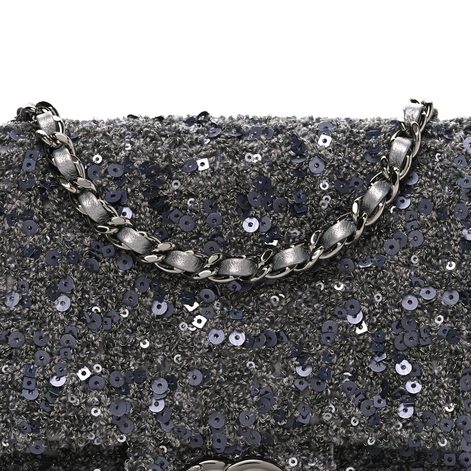 Chanel Sequin Quilted Small Single Flap Grey Dark Grey