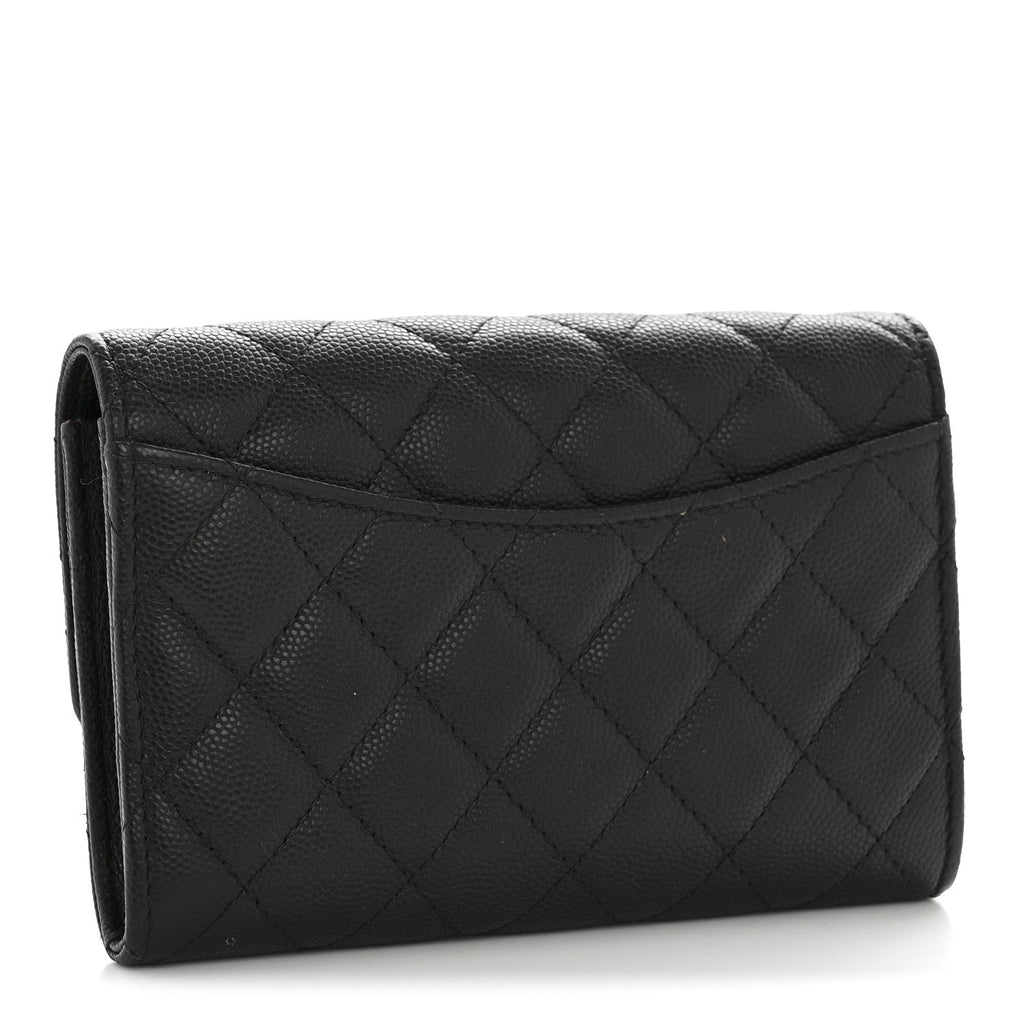 Caviar Quilted Medium Flap Wallet Black