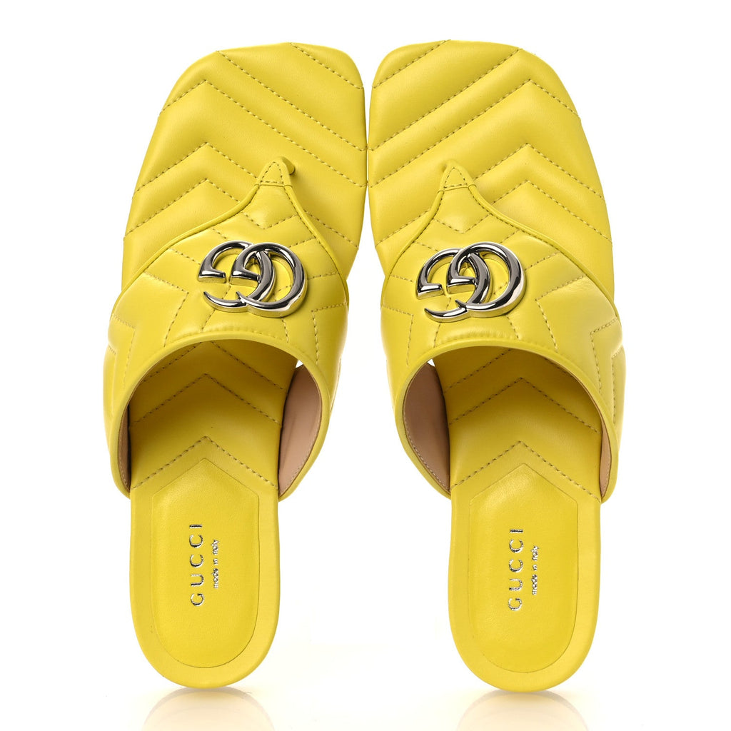 Gucci Nappa Charlotte Double G Marmont Thong Sandals 37.5 Acid Lime
