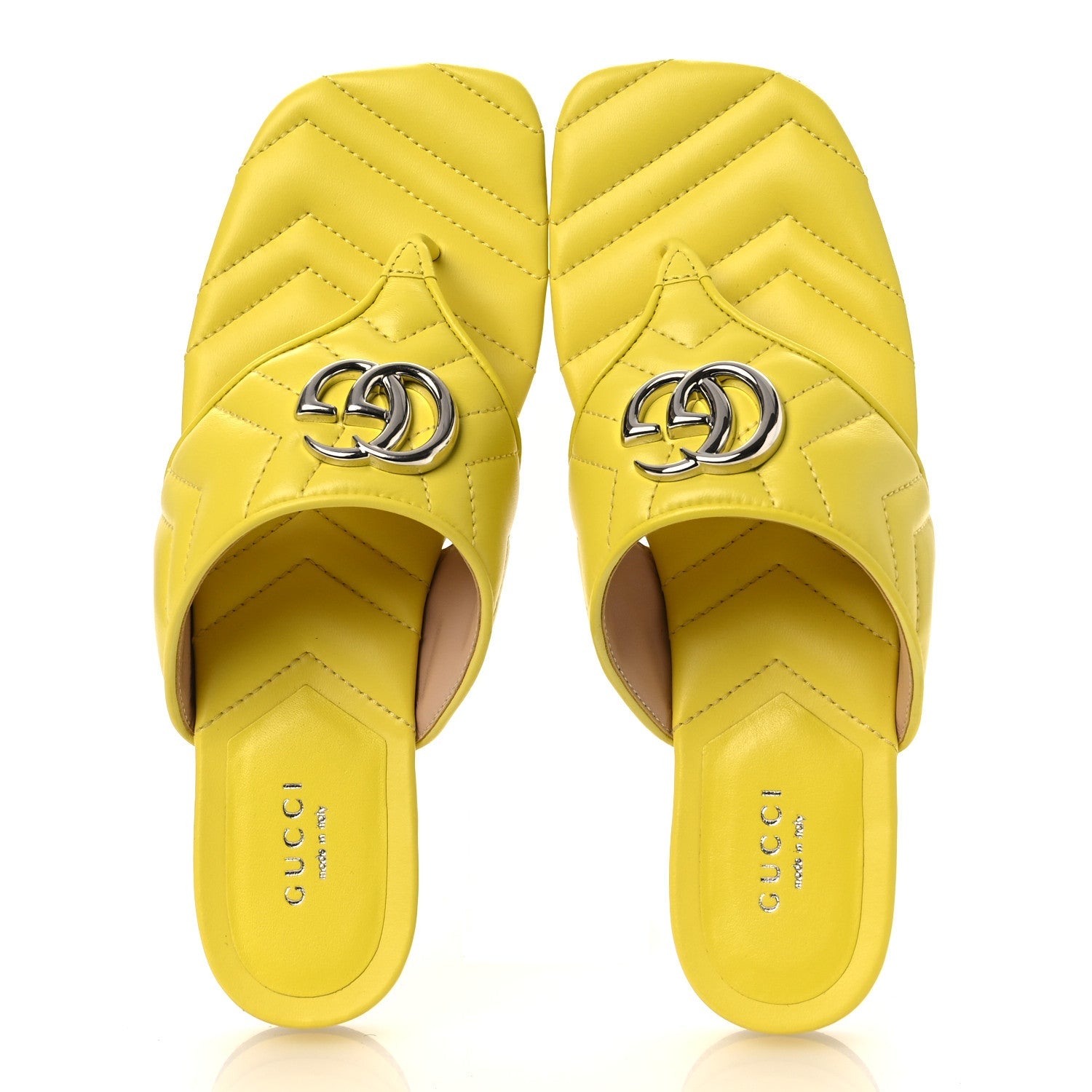 Gucci Nappa Charlotte Double G Marmont Thong Sandals 37.5 Acid Lime