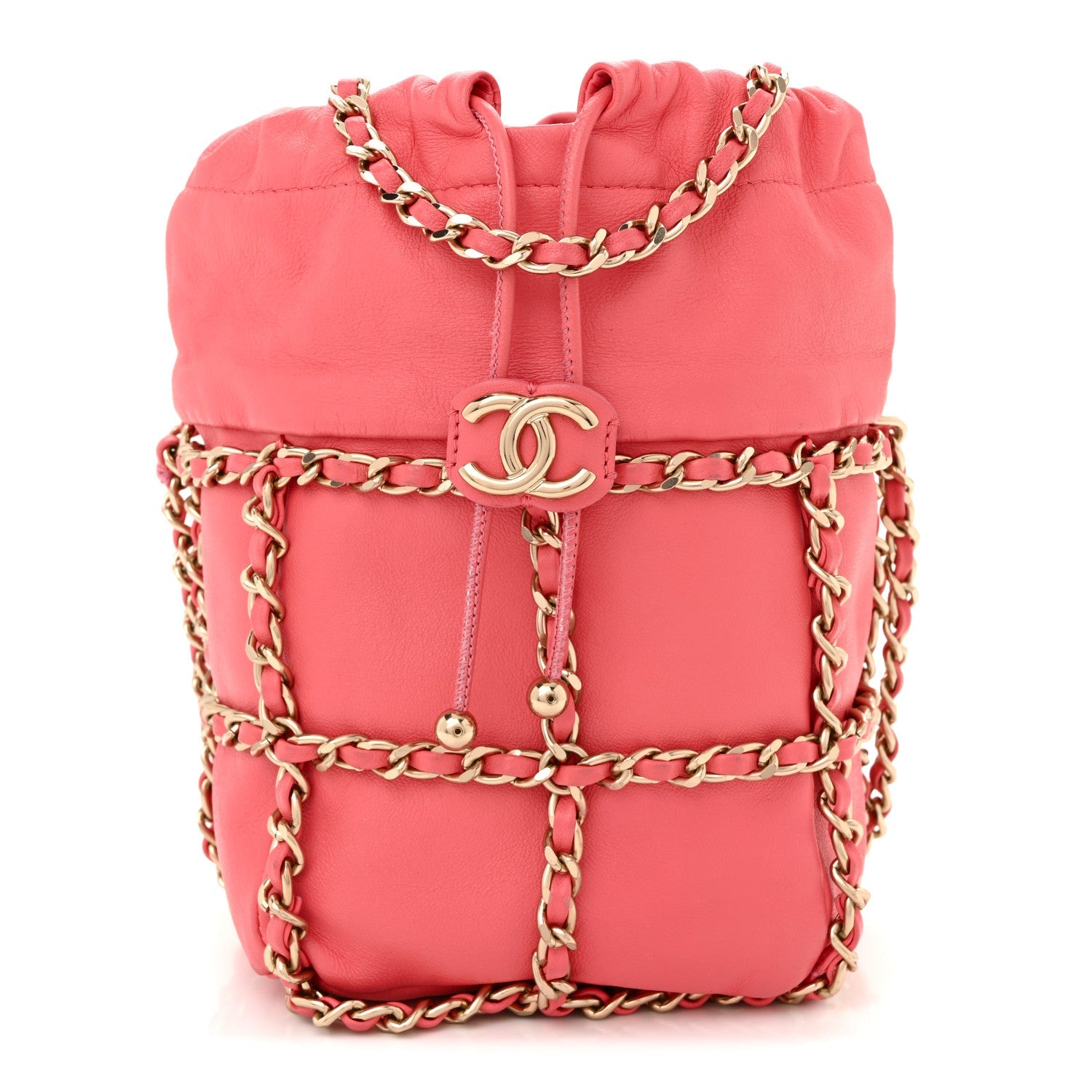Chanel Lambskin Bucket Chain Drawstring Bag Pink