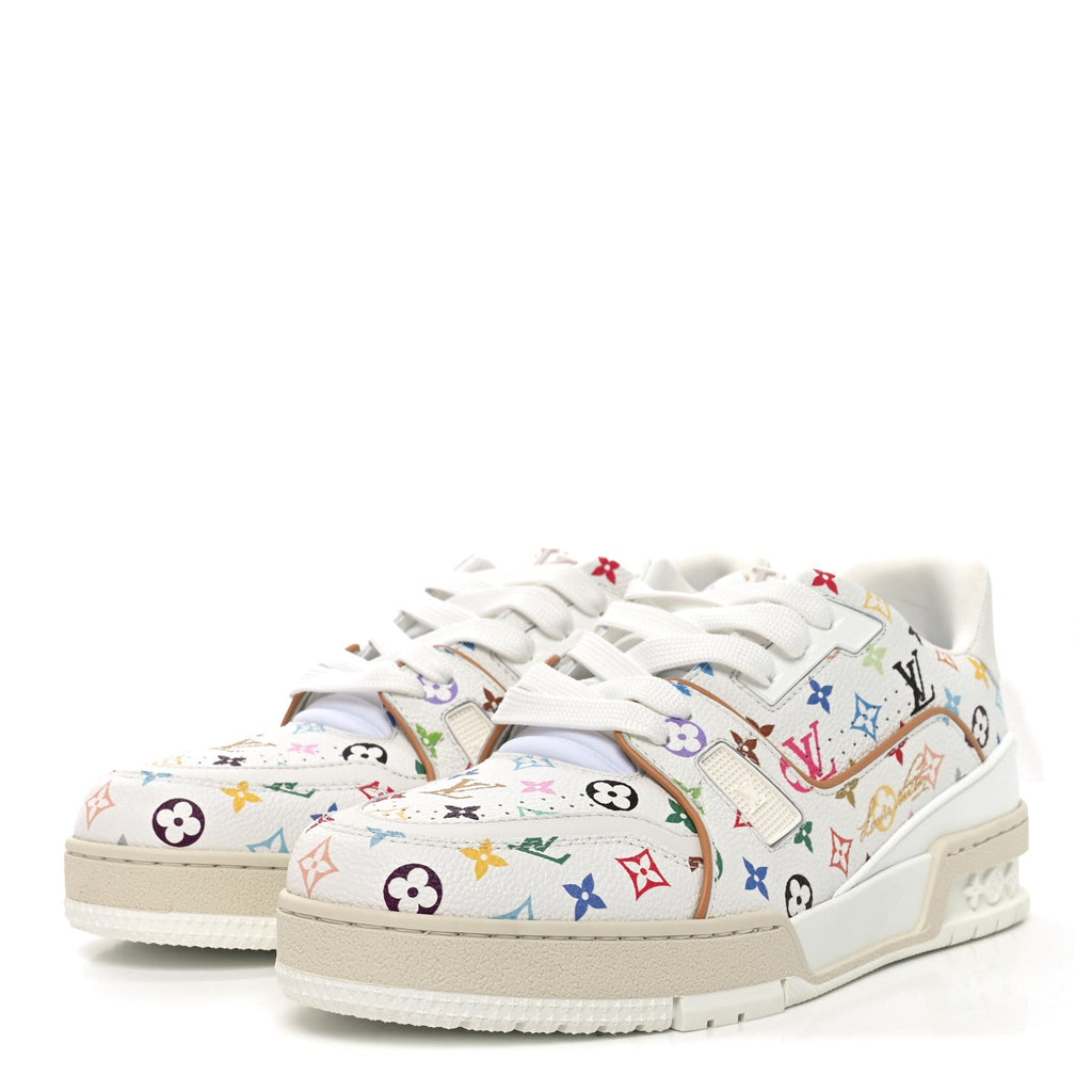 Louis Vuitton LV X TM Calfskin Monogram Multicolor Womens LV Trainer Sneakers 39 White Multicolor