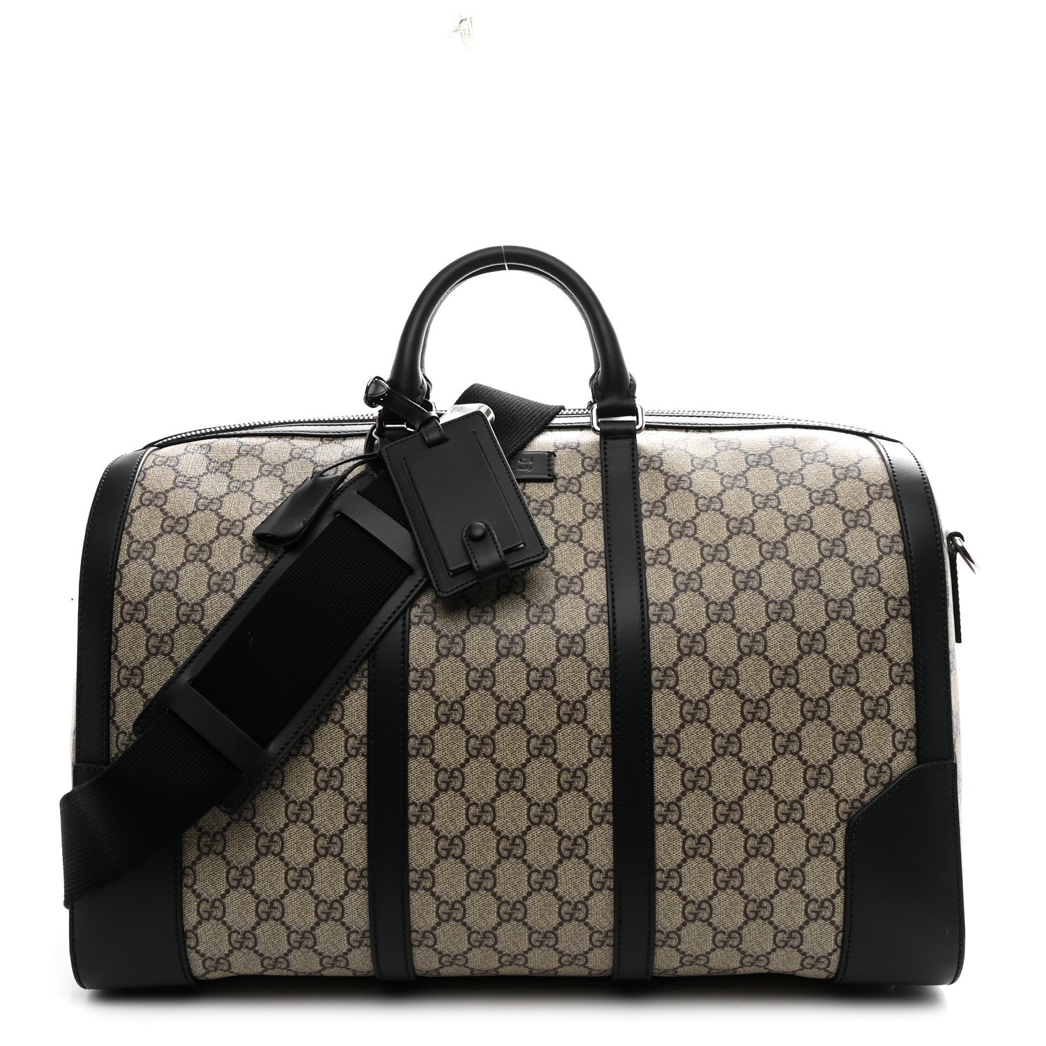 Gucci GG Supreme Monogram Selleria Calfskin Medium Duffle Beige Ebony Black