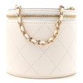 Chanel Lambskin Quilted Round Small Vanity Case With Chain White Black