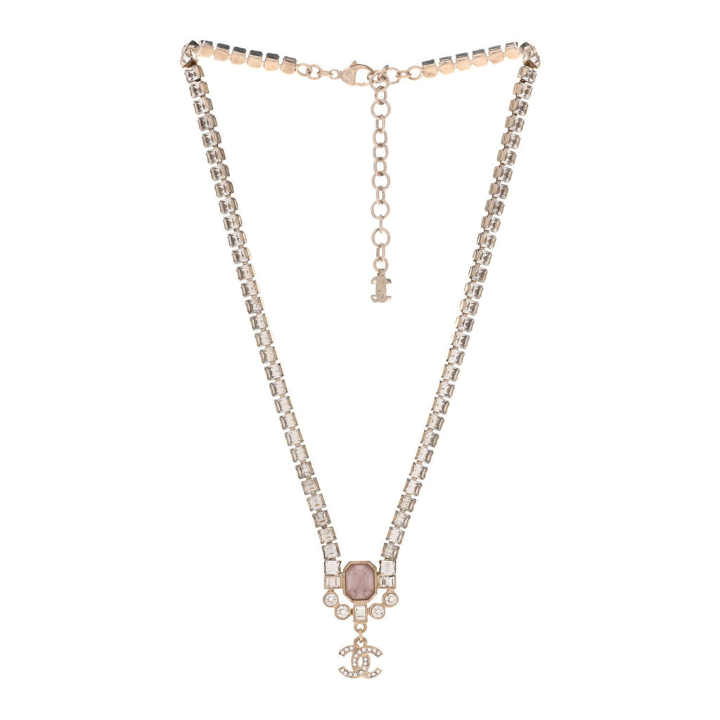Crystal CC Pendant Choker Gold Pink