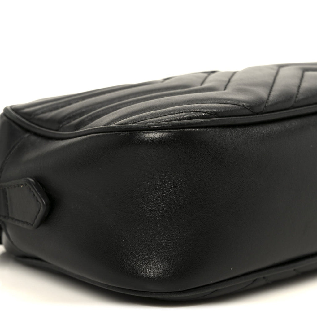 Gucci Calfskin Matelasse Monochrome Small GG Marmont Chain Shoulder Bag Black