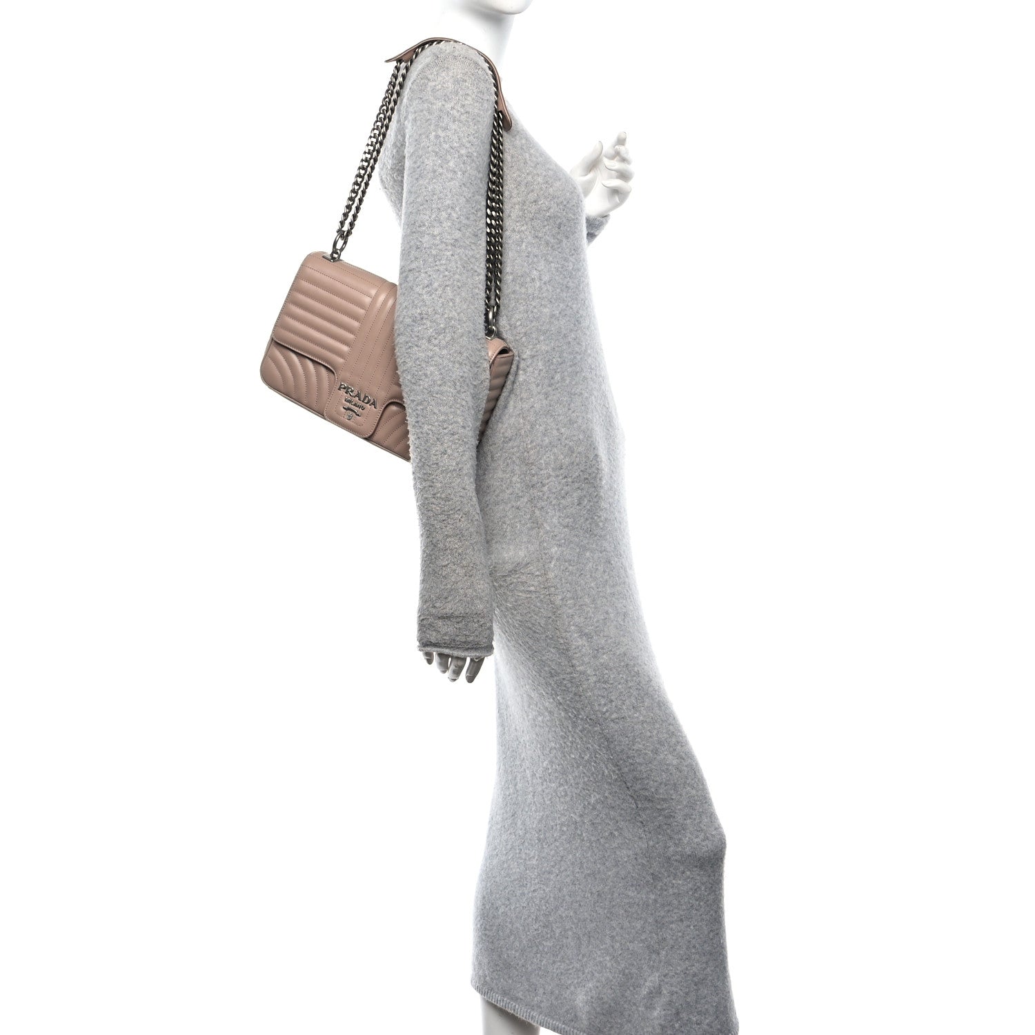 Prada Soft Calfskin Impunture Diagramme Medium Chain Flap Shoulder Bag Cipria