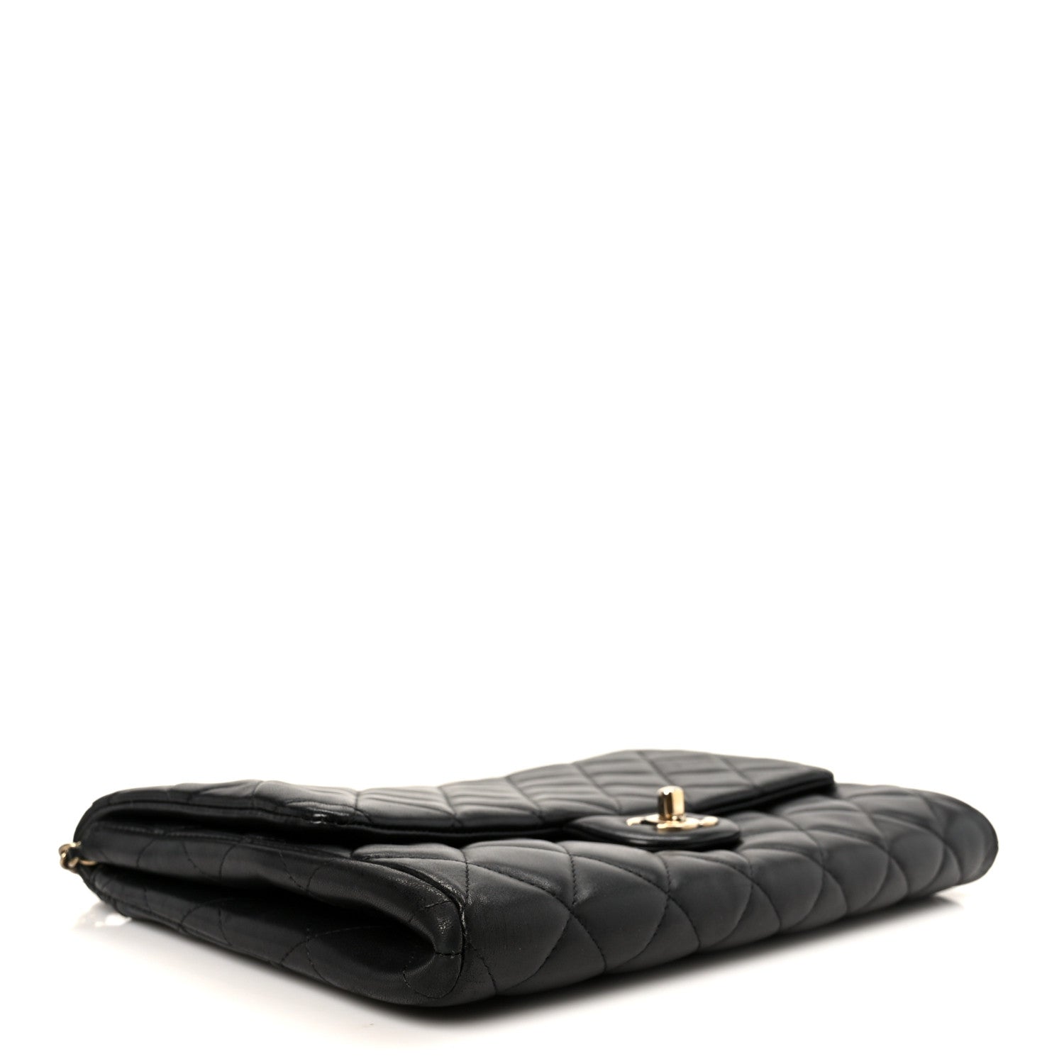 Chanel Lambskin Quilted Clutch With Chain Flap Black