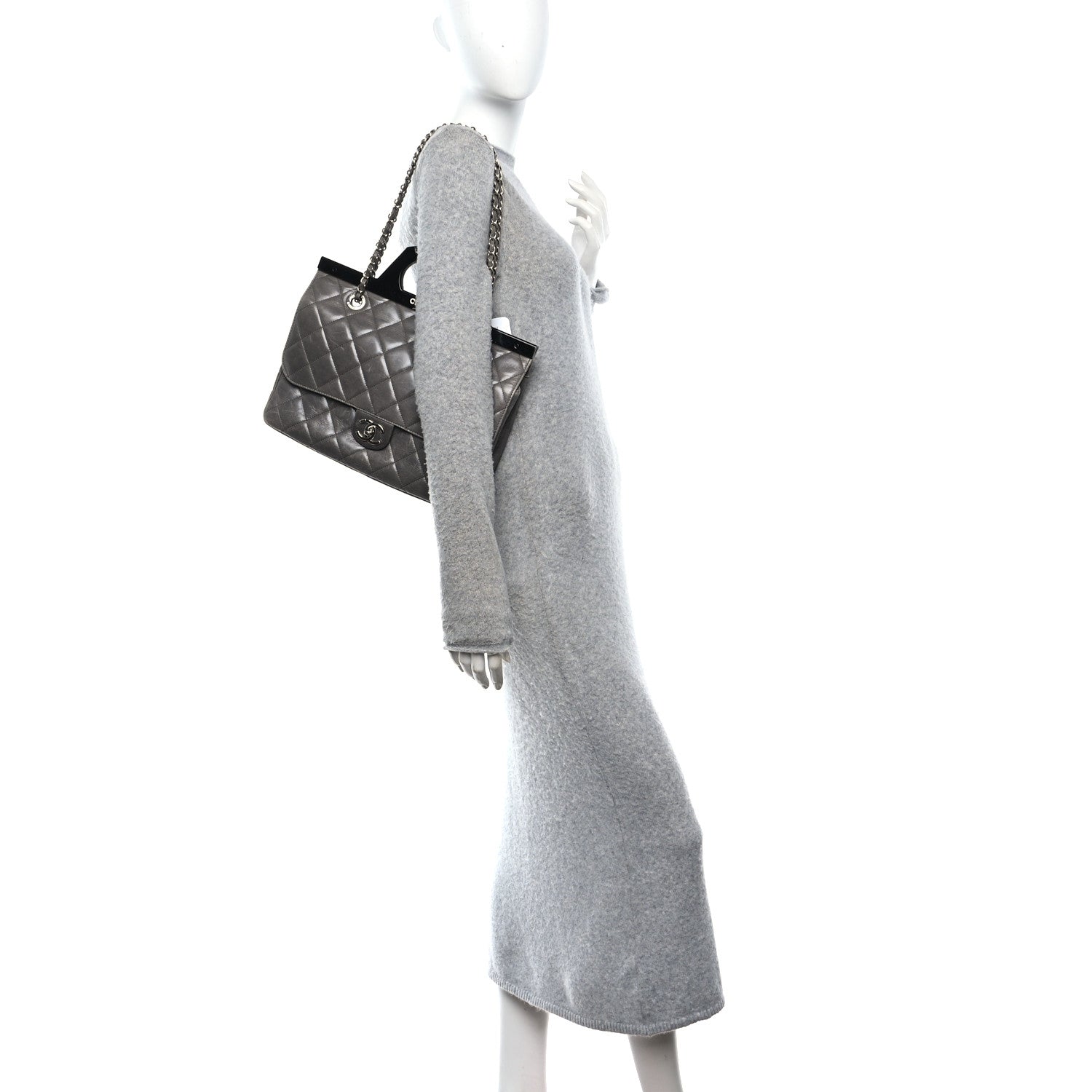 Chanel Glazed Calfskin Quilted Large CC Delivery Tote Grey