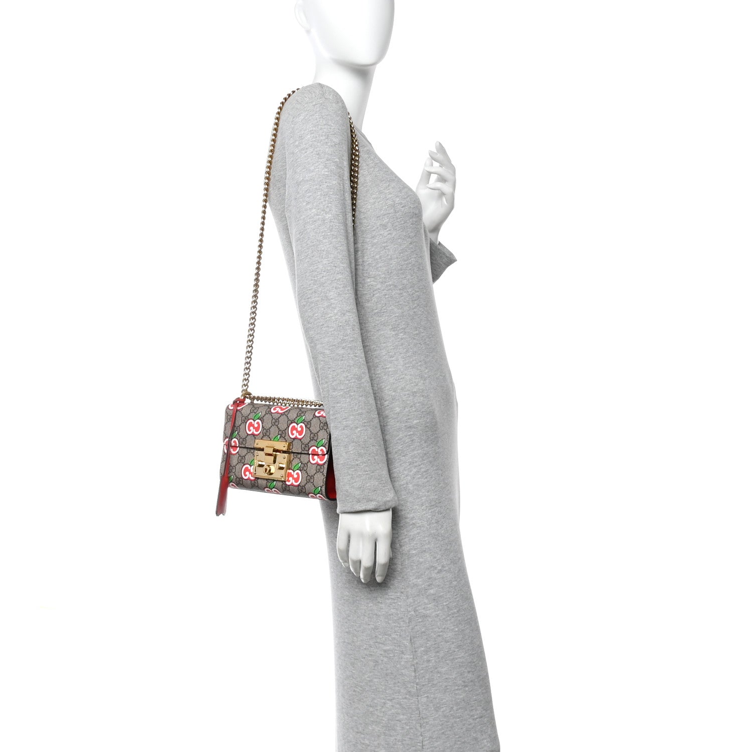 Gucci GG Supreme Monogram Apple Small Padlock Shoulder Bag Beige Multicolor Lobster Red