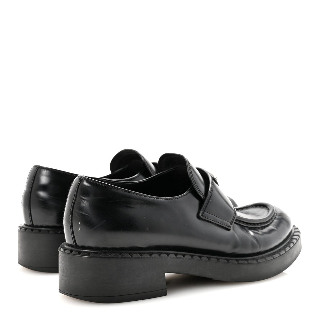 Prada Spazzolato Metal Triangle Logo 50mm Loafers 40 Black