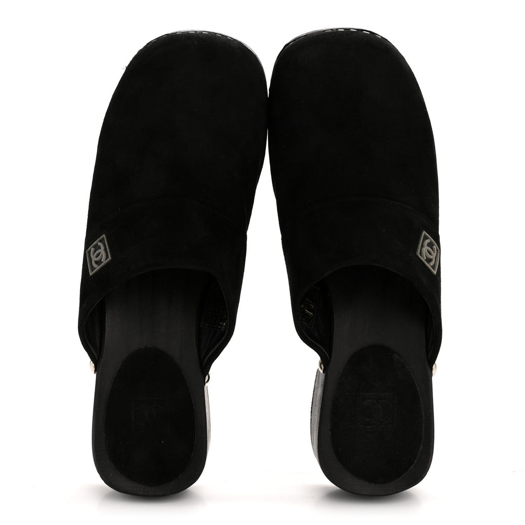 Chanel Suede CC Clogs 37 Black