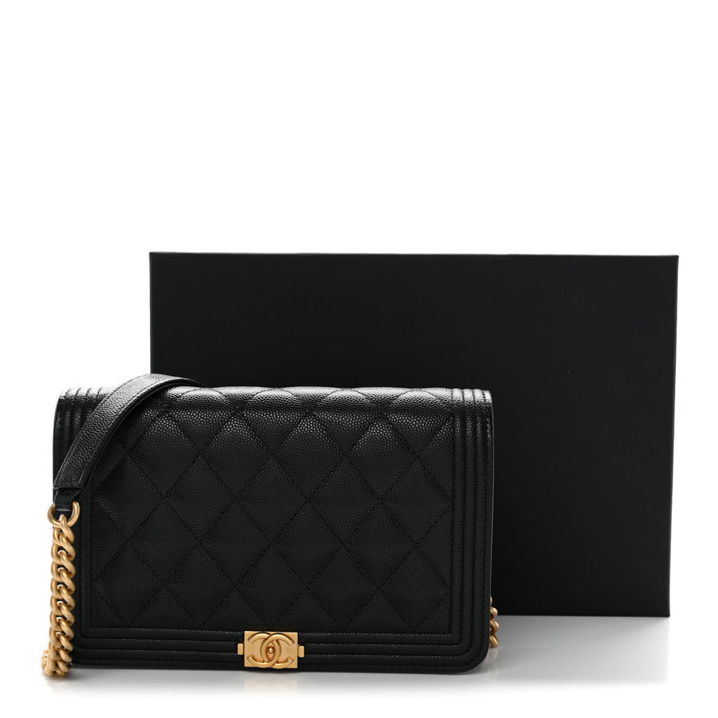 Chanel Caviar Quilted Boy Wallet On Chain WOC Black