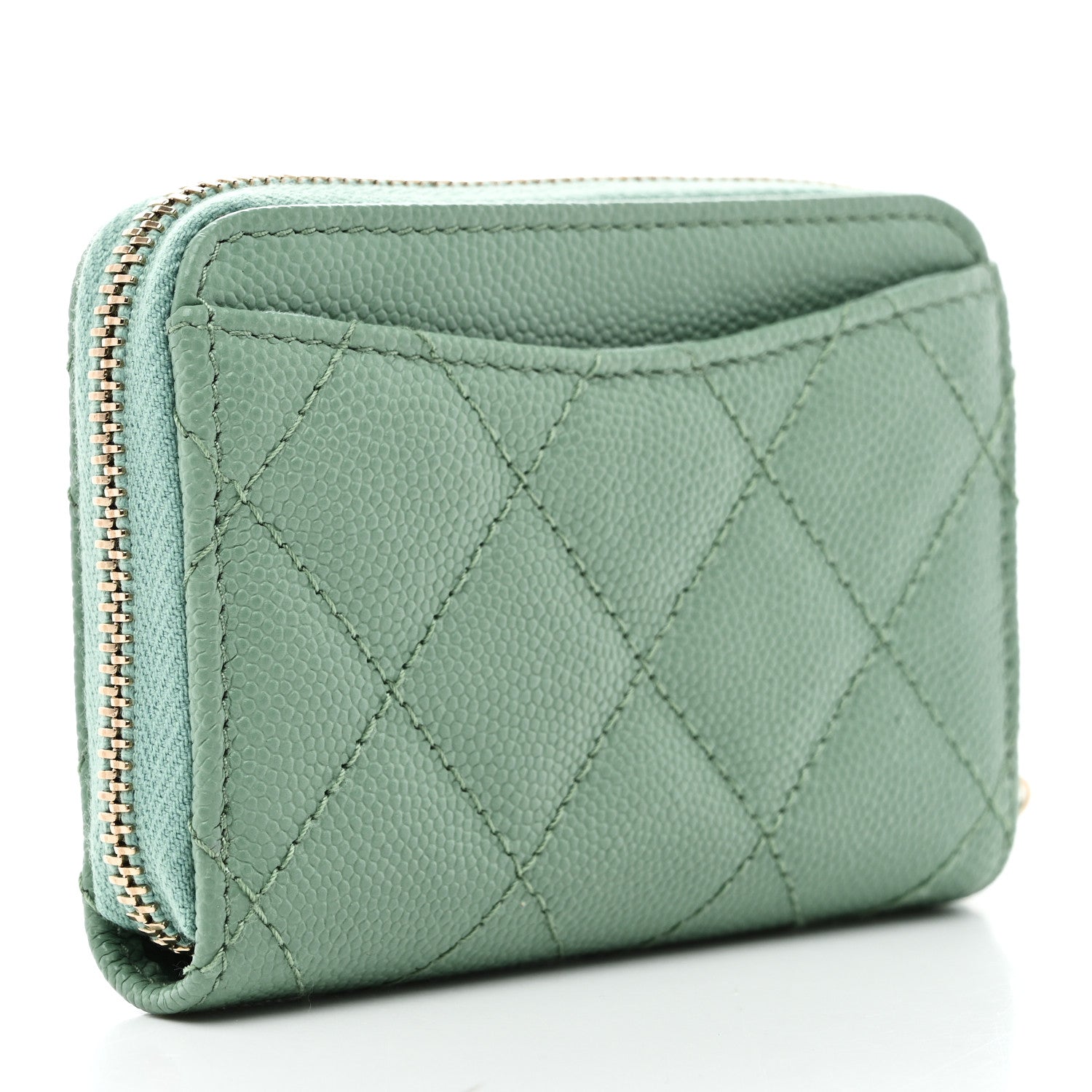 Caviar Quilted Zip Around Coin Purse Wallet Light Green