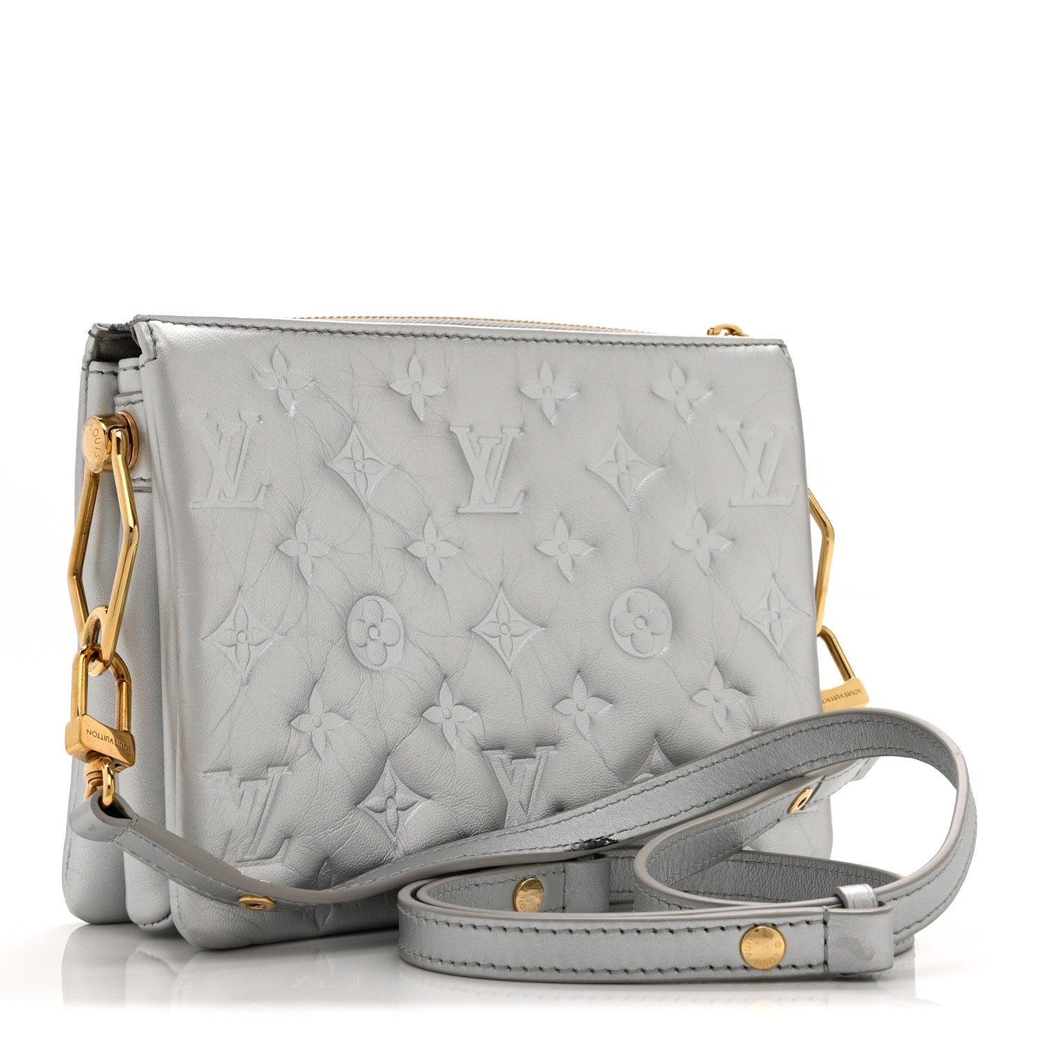 Louis Vuitton Metallic Lambskin Embossed Monogram Coussin BB Silver