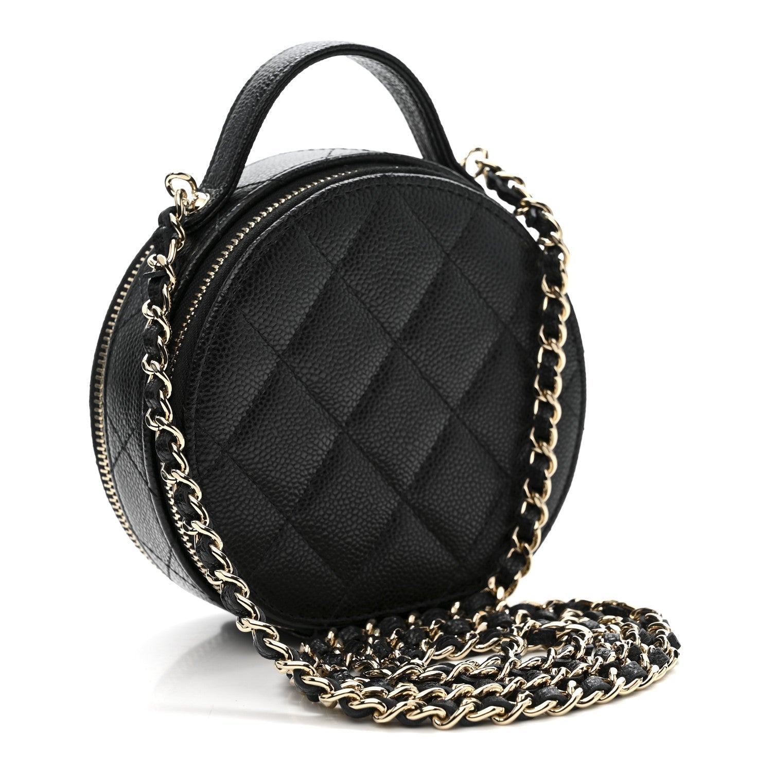 Chanel Caviar Quilted Round Handle With Care Vanity With Chain Black