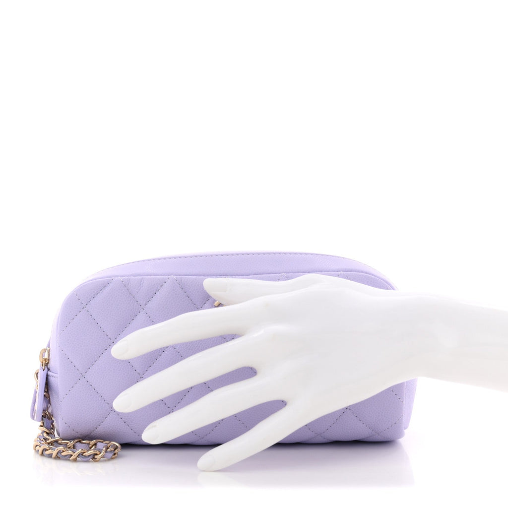 Chanel Caviar Quilted Toiletry Case With Chain Light Purple