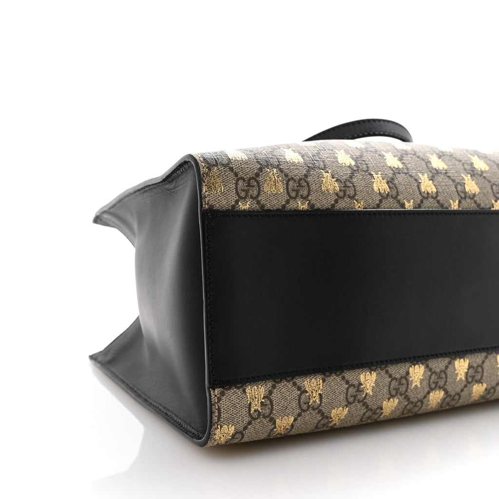 Gucci GG Supreme Monogram Bees Medium Padlock Tote Beige Oro Black