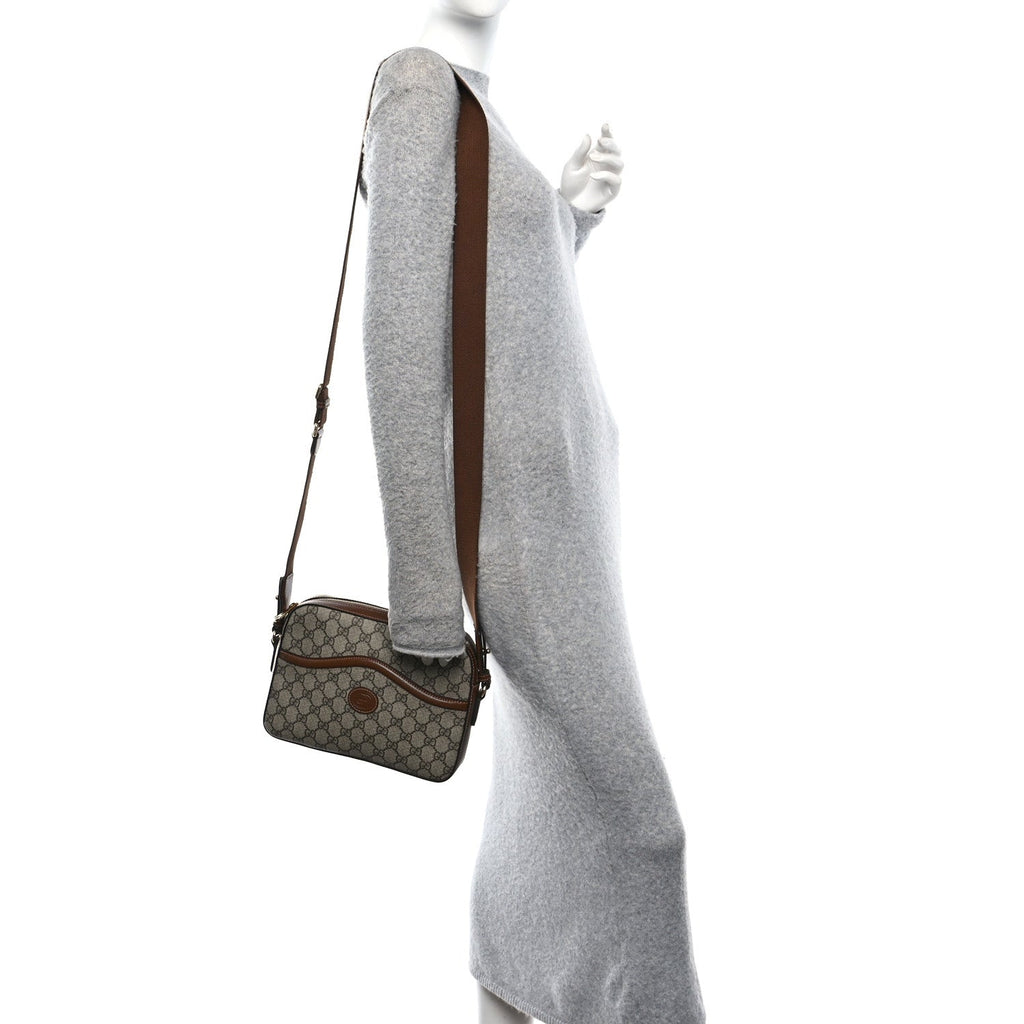 Gucci GG Supreme Monogram Azalea Calfskin Retro Interlocking G Messenger Shoulder Bag Beige Ebony Brown Sugar