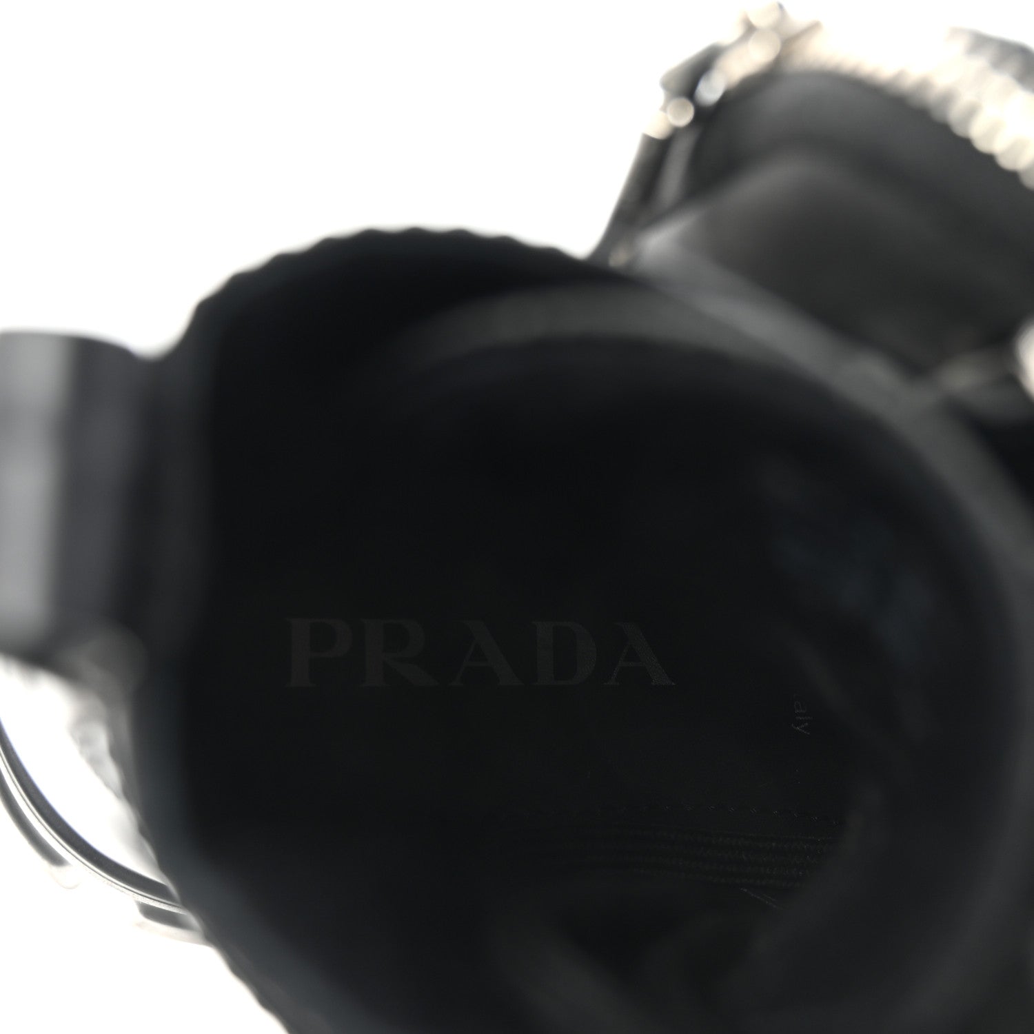 Prada Spazzolato Rois Nylon Metal Triangle Logo Monolith Pouch Pocket 55mm Boots 38 Black