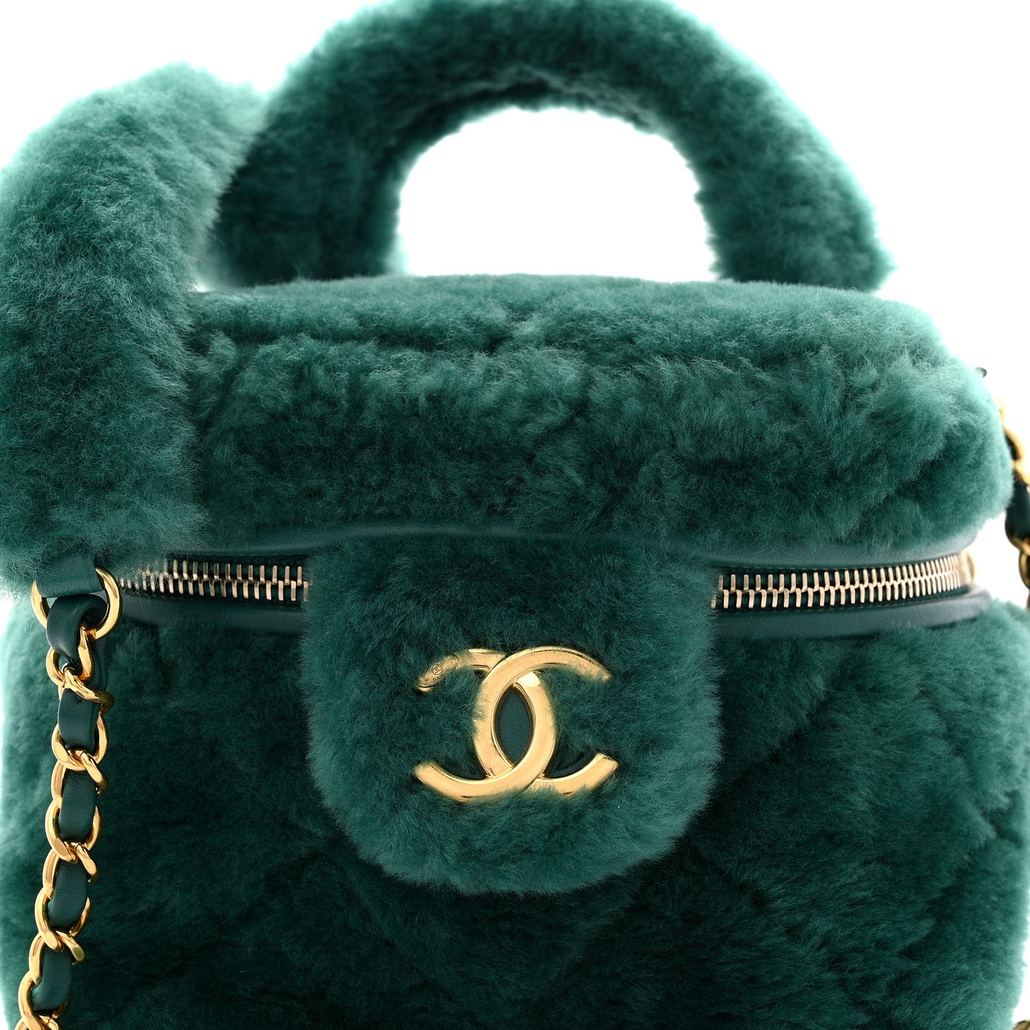 Chanel Shearling Lambskin Quilted Small Vanity Case Green