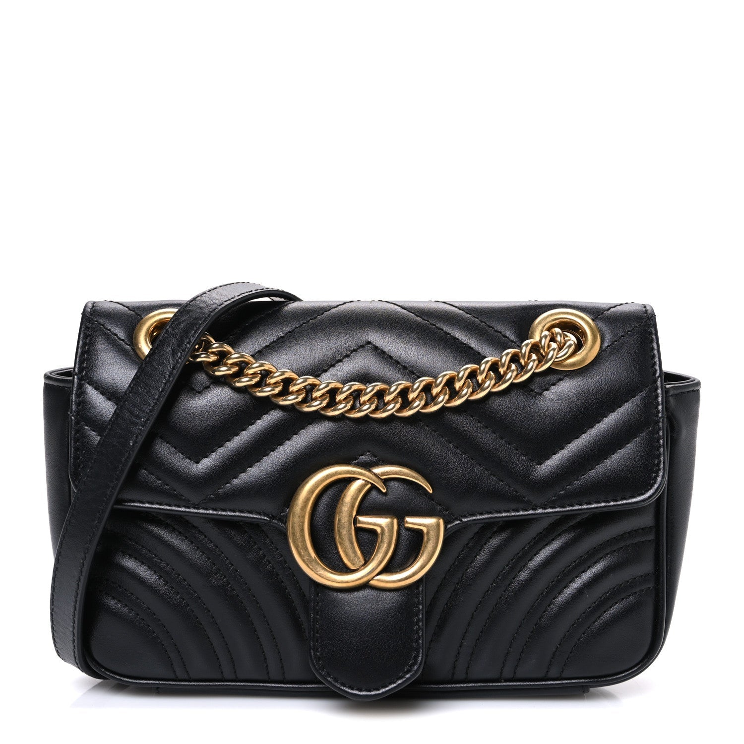 Gucci Calfskin Matelasse Mini GG Marmont Shoulder Bag Black