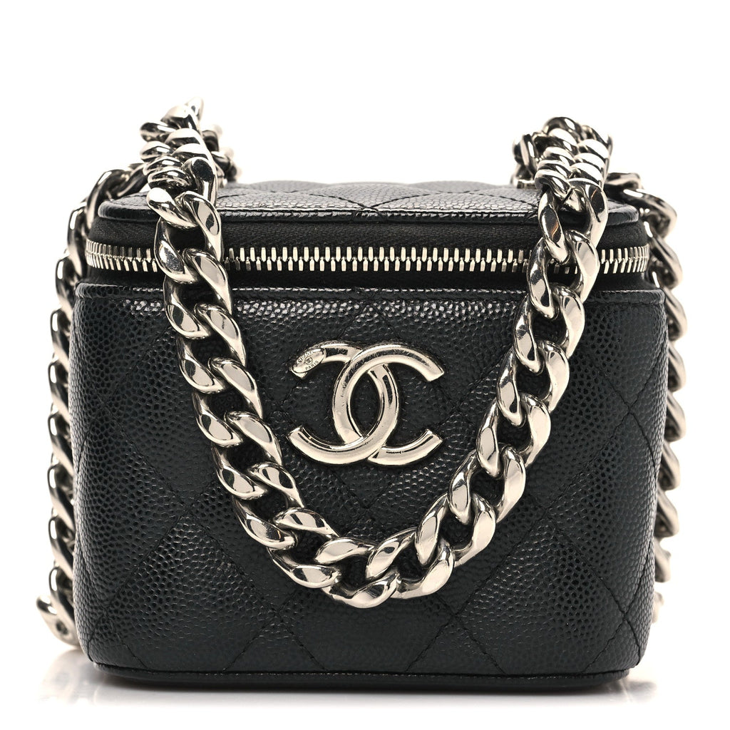 Chanel Caviar Quilted Mini Vanity Case With Chain Black