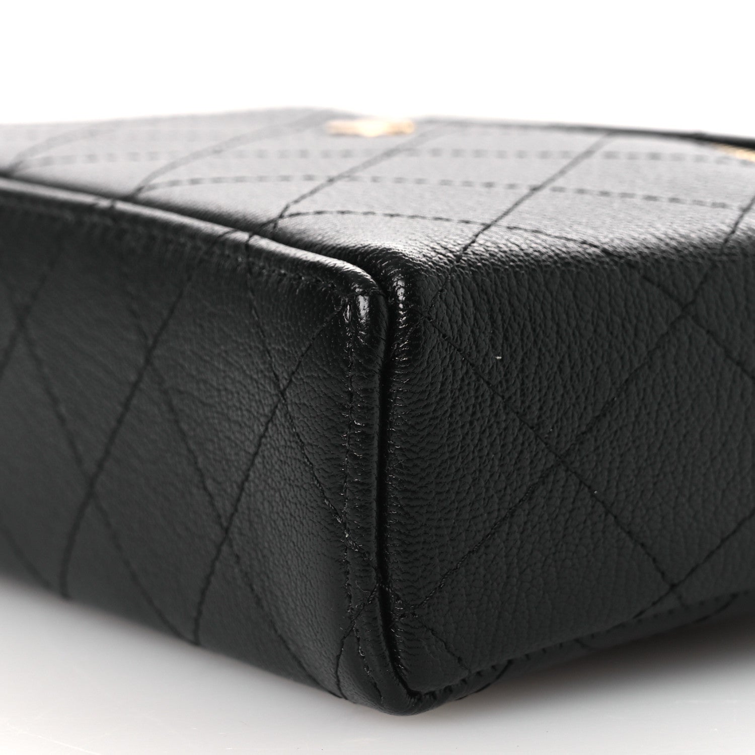 Chanel Goatskin Stitched Top Handle Slim Vanity With Chain Black