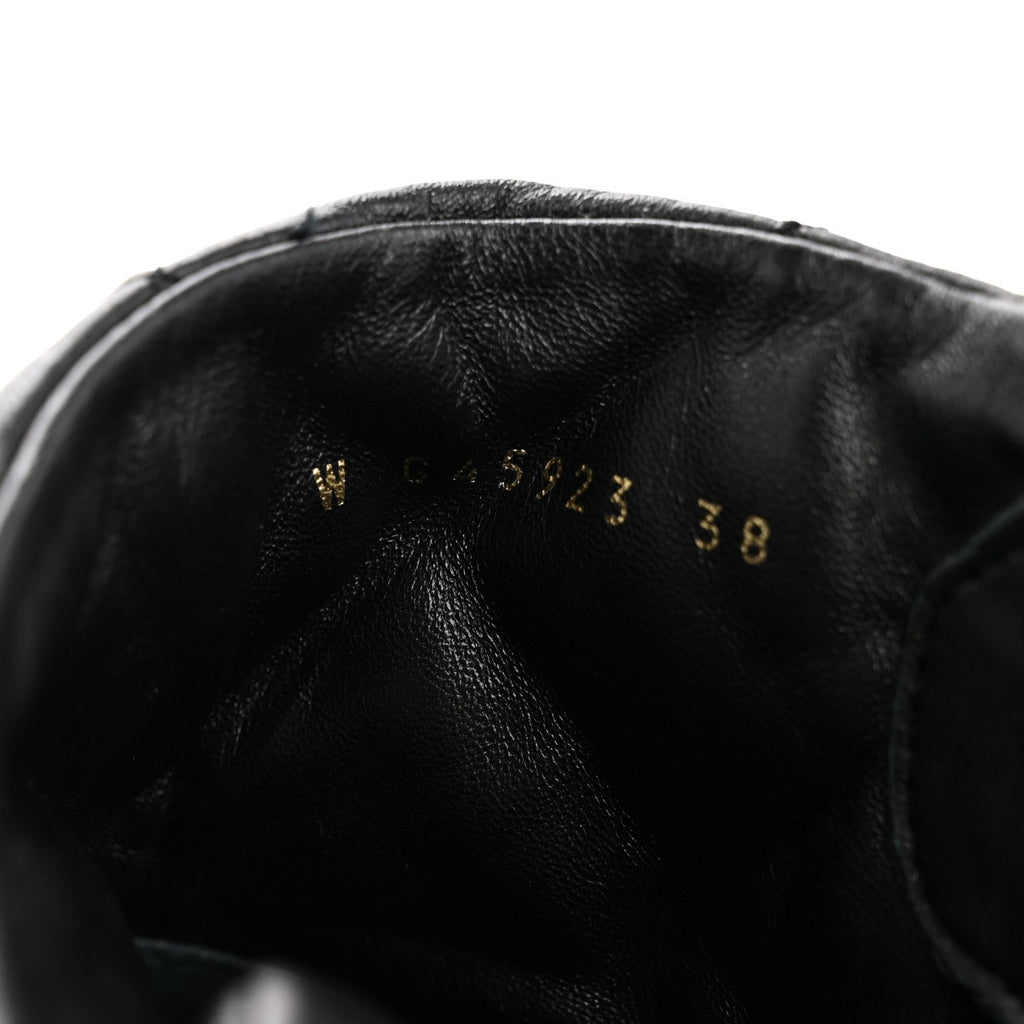 Lambskin Calfskin Quilted Lace Up Combat Boots 38 Black