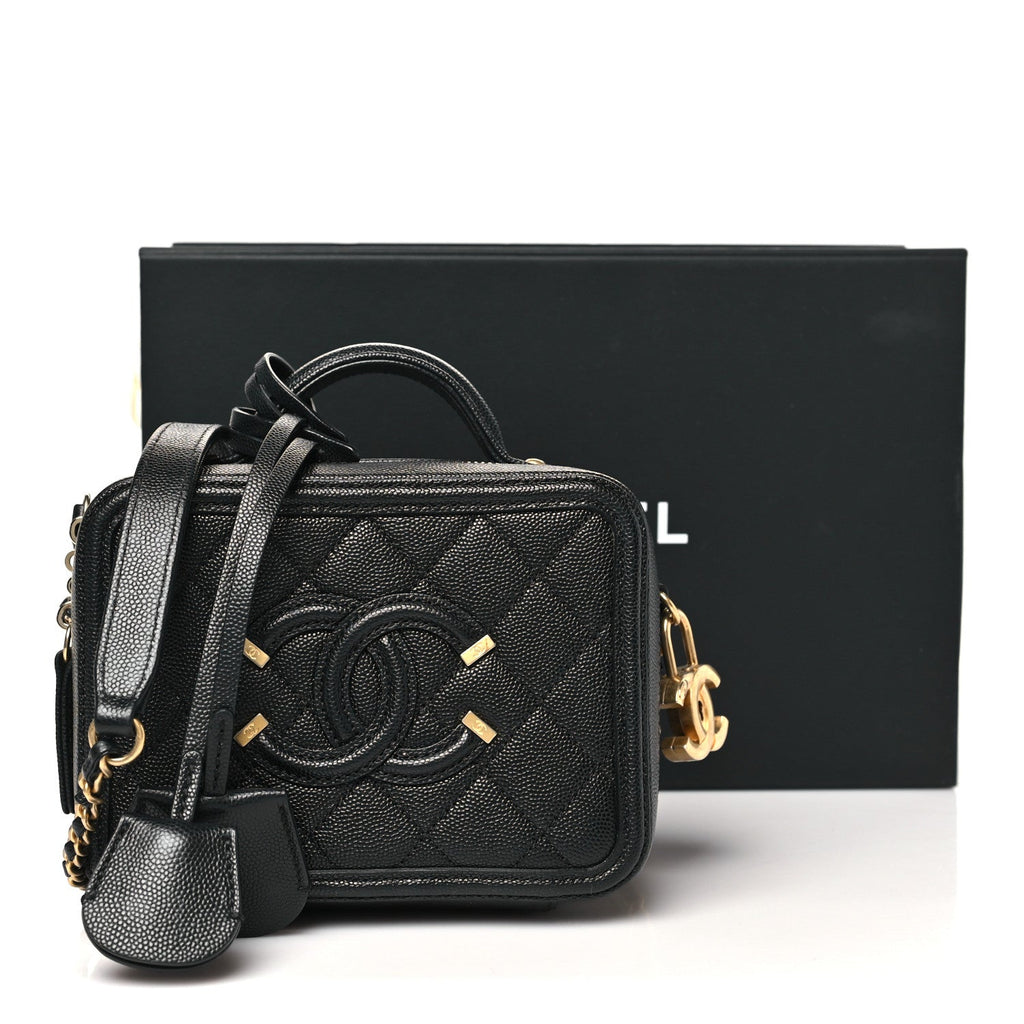 Chanel Caviar Quilted Small CC Filigree Vanity Case Black
