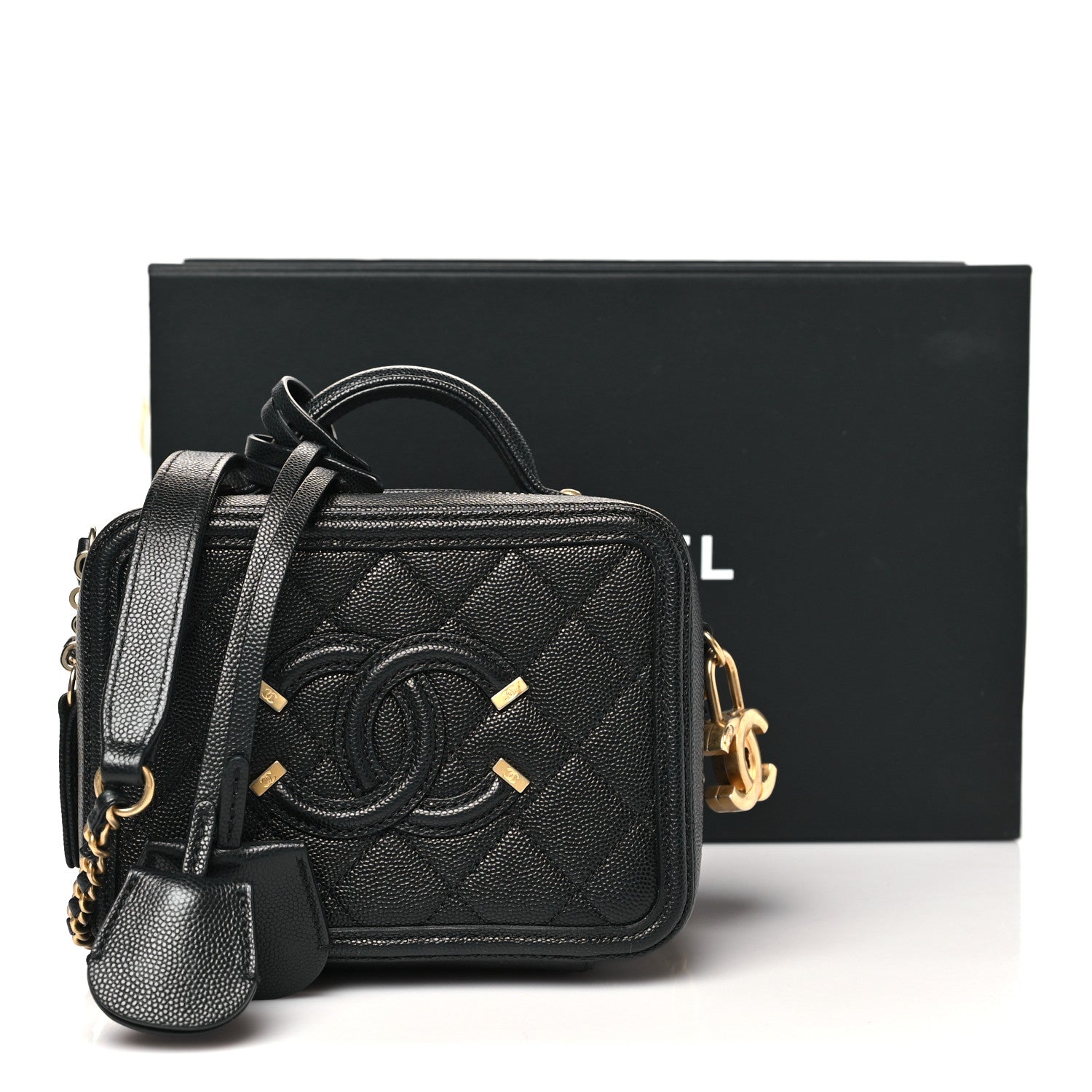 Chanel Caviar Quilted Small CC Filigree Vanity Case Black