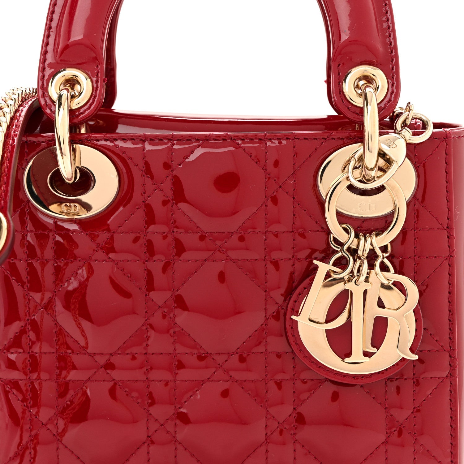 Christian Dior Patent Cannage Mini Lady Dior Red