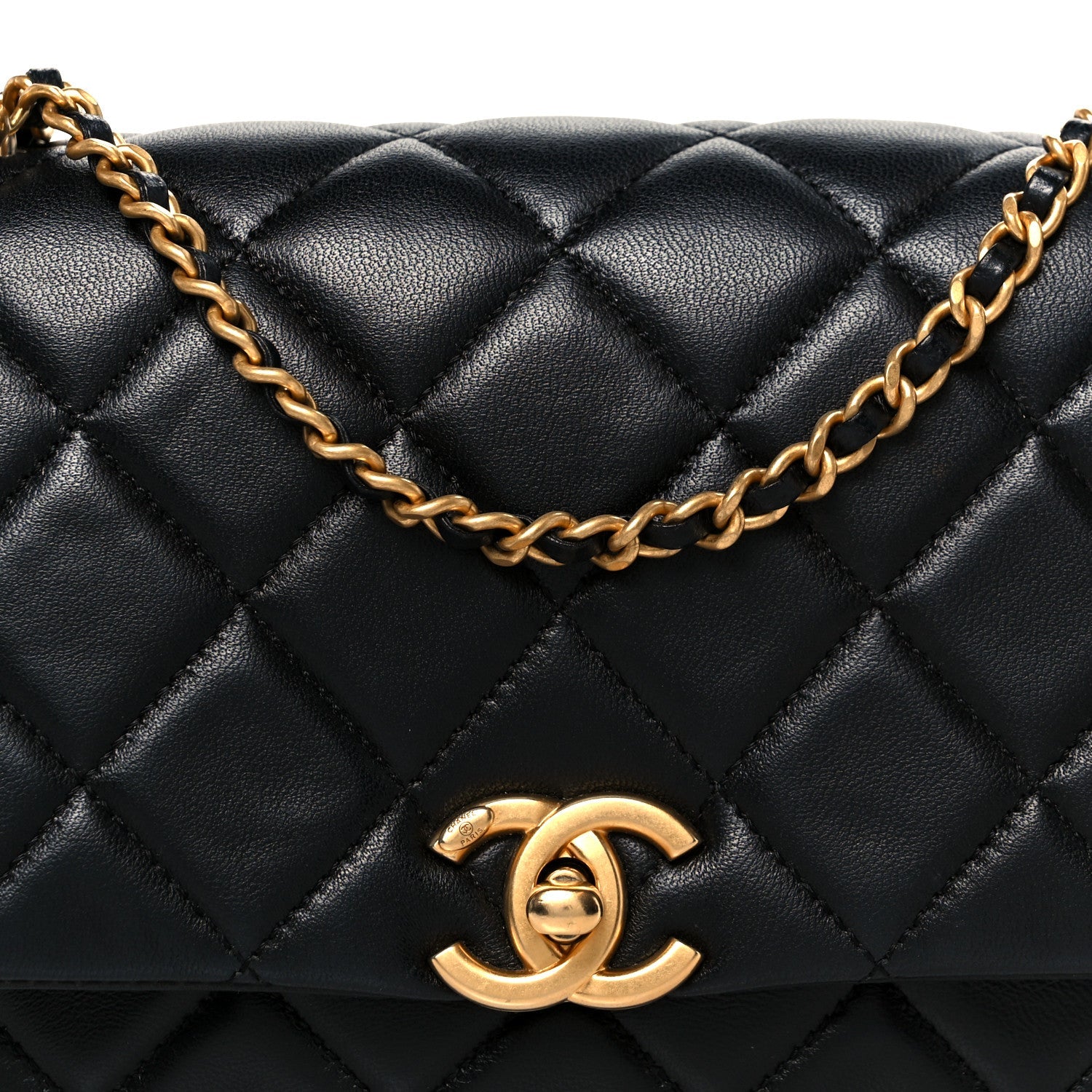 Chanel Lambskin Quilted  Pearl  Flap Black