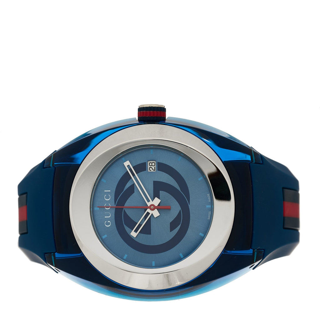 Gucci Stainless Steel Rubber 46mm Sync Web Quartz Watch Blue