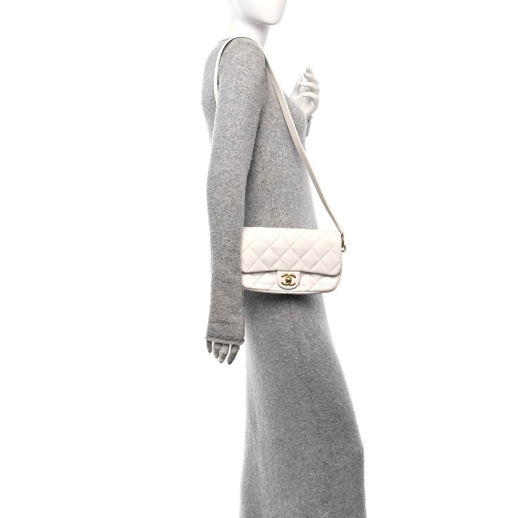 Chanel Lambskin Quilted Flap White