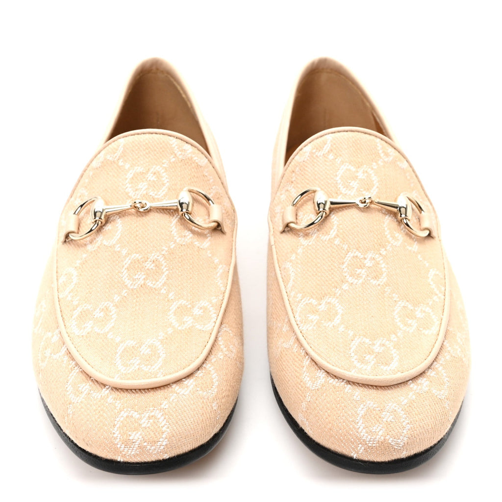 Gucci Canvas GG Monogram Horsebit Womens Jordaan Loafers 35.5 Souffle Rose