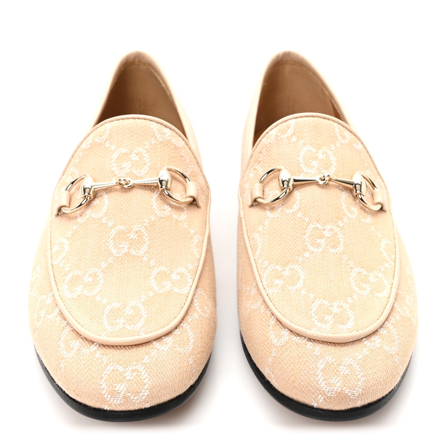 Gucci Canvas GG Monogram Horsebit Womens Jordaan Loafers 35.5 Souffle Rose