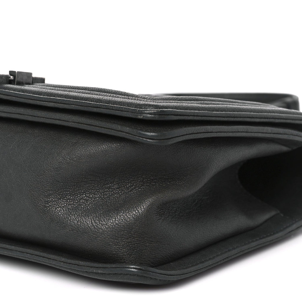 Chanel Crumpled Lambskin Medium Studded Boy Flap Black